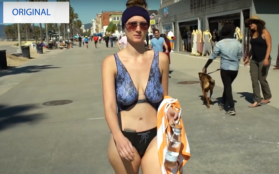 【ボディペイント】【露出】ボディペイントで街中を歩きまわる女！Can you tell she's only wearing a painted bikini?